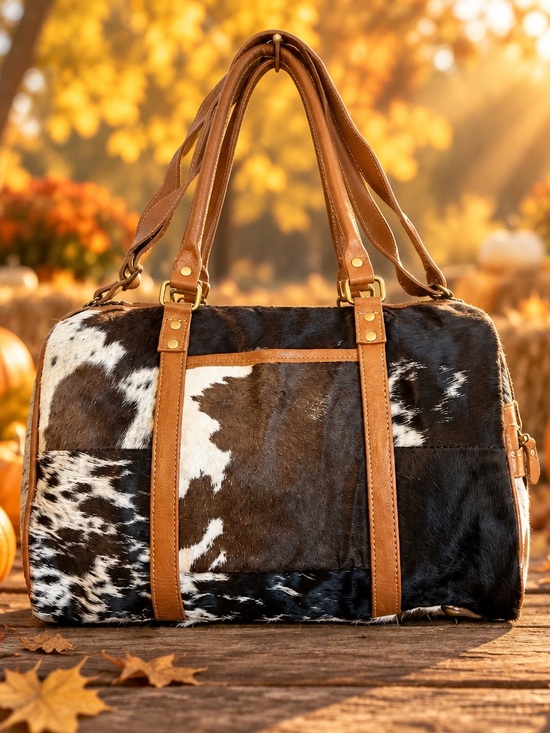 Myra Bag Handbags - Myra Bag Cowhide Leather Mini Weekender Duffel Bag Western Crossbody Boho Duffle